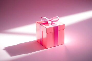 Adorable and charming 3D-rendered cube-shaped gift box with a ribbon, perfect for festive scenes, holiday packaging concepts, and cheerful decorative digital illustrations