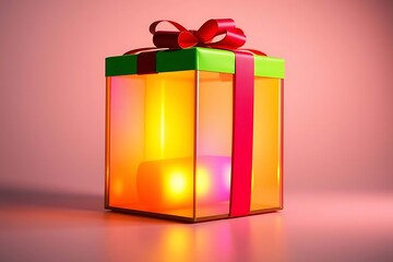Adorable and charming 3D-rendered cube-shaped gift box with a ribbon, perfect for festive scenes, holiday packaging concepts, and cheerful decorative digital illustrations