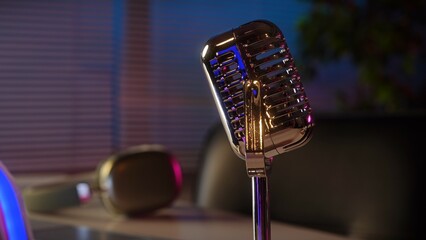 Retro Microphone in Modern Recording Studio Setup