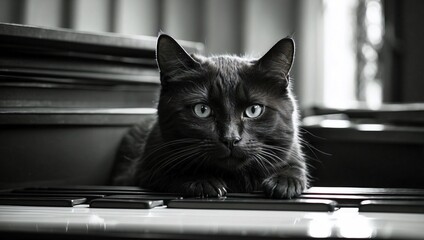 Black Cat Hides Behind Piano Notes