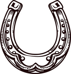 Vintage engraved horseshoe illustration isolated on white background hand drawn detailed good luck symbol sketch