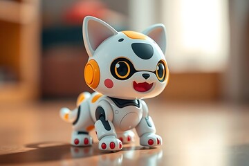 Adorable and energetic 3D-rendered toy robot with expressive features and playful design, perfect for children’s toys, futuristic characters, and creative digital illustrations