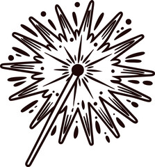 Obraz premium Hand drawn dandelion seed head blowing in the wind stylized vintage botanical sketch illustration