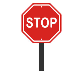 Classic Red Stop Sign on Post. Classic red octagonal stop sign on a pole, with "STOP" in white. Essential for road safety, traffic management, and conveying a mandatory halt.