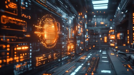 Detailed Futuristic Interior of a Space Station or Spaceship Corridor