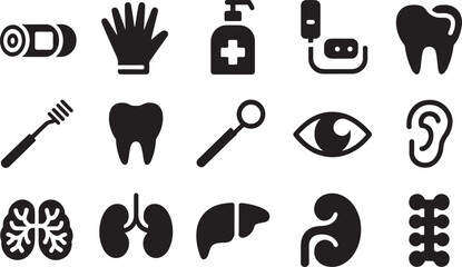 Essential Healthcare Icons Medical, Dental, and Body Organ Symbols