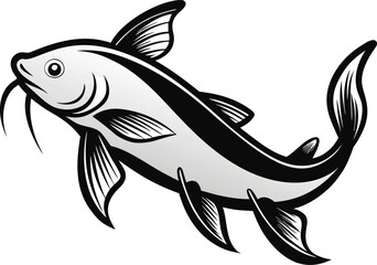 Minimalist Side View Of A Catfish Outlined In B