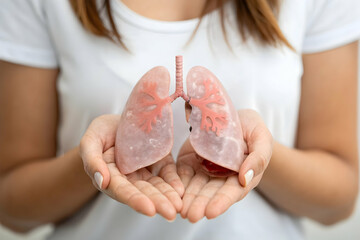 Lung Health in Gentle Hands: A person tenderly cradles a lung model, a symbol of respiratory wellness, between their caring hands.