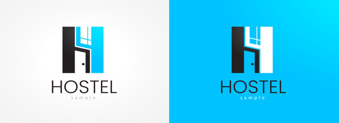 Hostel Logo Vector Template. Abstract Letter H. Silhouette Door and Window