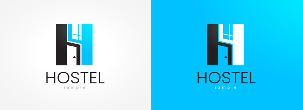 Hostel Logo Vector Template. Abstract Letter H. Silhouette Door and Window