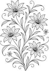 Floral Oval Design with Lily, Blooms, Leaves, and Swirls - Vector Graphic Resource