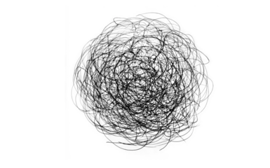 Chaotic black scribble on white background