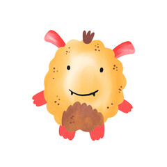 Adorable pastel kawaii monster character in watercolor style. Friendly and funny design ideal for trick-or-treat labels and seasonal holiday crafts