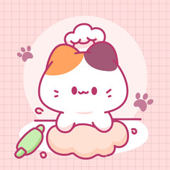 Cat Chef Rolling Dough cartoon vector illustration