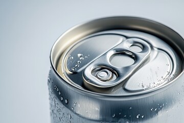 A can of soda with a silver top and a silver tab. Aluminum beverage drink soda can isolated on white background.
