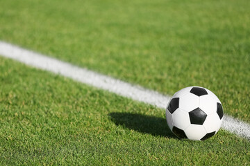 Soccer ball on green stadium grass