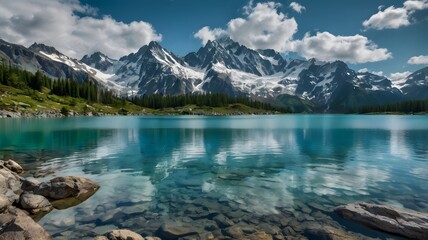 Fototapeta premium Mirror-like Mountain Reflections in Crystal Clear Water
