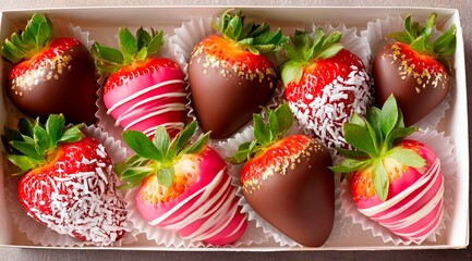 delicious chocolate covered strawberries in a beautiful box top view