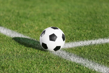 Fototapeta premium Soccer ball on green stadium grass