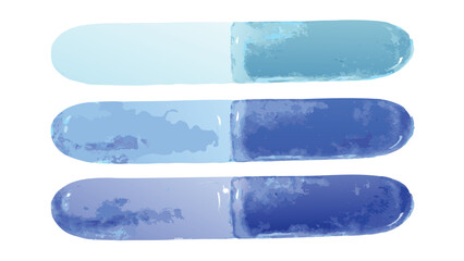 Three blue watercolor style capsules arranged horizontally on a white background in a row format