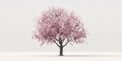 Obraz premium A single cherry blossom tree with pink flowers isolated on white background in springtime