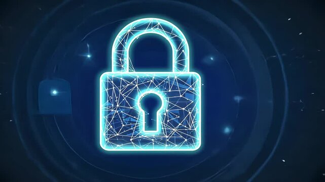 Glowing Digital Padlock Made of Network Connections Representing Cybersecurity and Encrypted Data Protection
