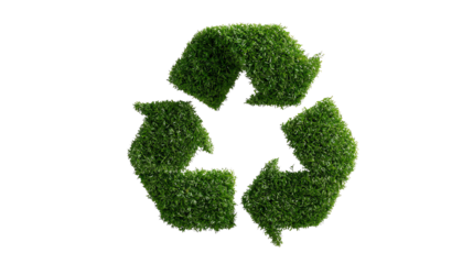 Green recycling symbol made of grass, isolated on a white background.
