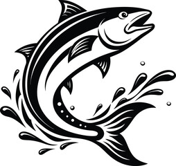 Fototapeta premium Sleek Black Outline Of A Salmon With Water Splash