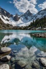 Mirror-like Mountain Reflections in Crystal Clear Water