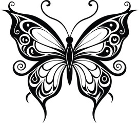 Stylized Butterfly With Swirling Wing Patterns B
