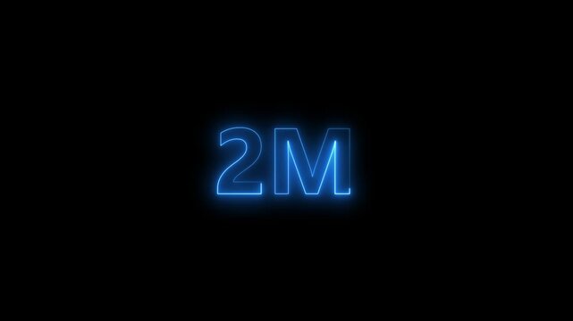 Glowing neon line 2M Ultra 4k icon isolated on black background.4K Video motion 2M followers.glowing sign effect florescent text for social media follower subscription motion. 4k