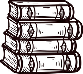 Obraz premium Hand drawn vintage engraved illustration of stacked antique books isolated on white background, detailed old sketch