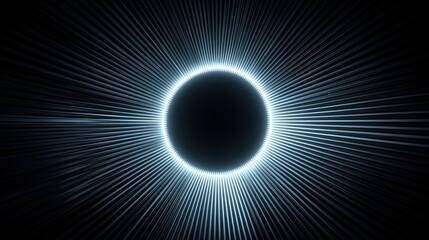 Stunning abstract illuminated circle with energetic light rays against darkness