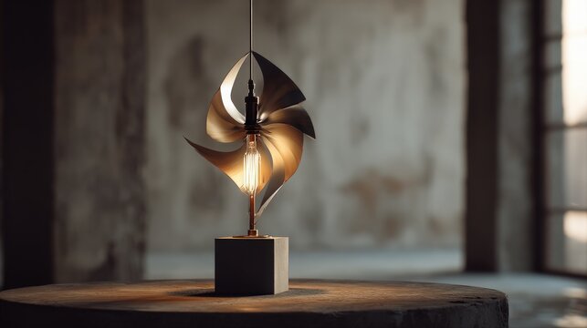 A wind turbine powers a table lamp