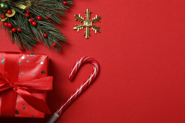 gift box with bow on red background