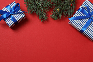 gift box with bow on red background