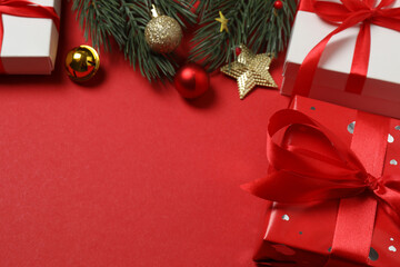 gift box with bow on red background