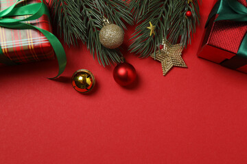gift box with bow on red background