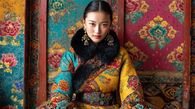 Colorful of Tibetan Chuba Type Wrap Dress Material Sheepskin Color Conca traditional clothes fashion 