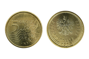 Poland 5�Groszy 2020 coin, made of Brass-plated steel, Polish crowned eagle - state emblem,...