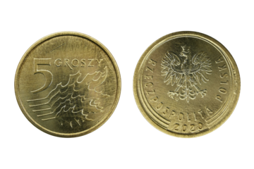Poland 5�Groszy 2020 coin, made of Brass-plated steel, Polish crowned eagle - state emblem, topped with five oak leaves - symbolizing the denomination