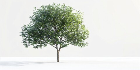 Obraz premium A lush green tree stands alone, isolated on a bright white background, bathed in sunlight