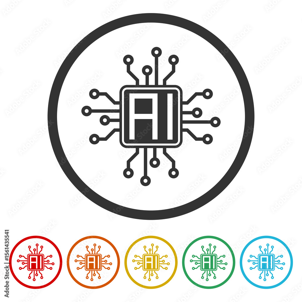 Poster ai processor icon. set icons in color circle buttons