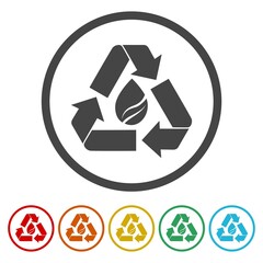 Recycle water leaf icon. Set icons in color circle buttons