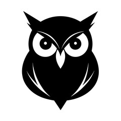 Obraz premium Owl head full black silhouette nocturnal bird with large eyes vector illustration