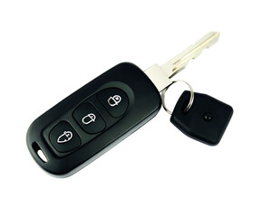 Car key fob with metal key isolated on a transparent background