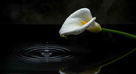 White Calla Lily Flower Water Drop Reflection Zen