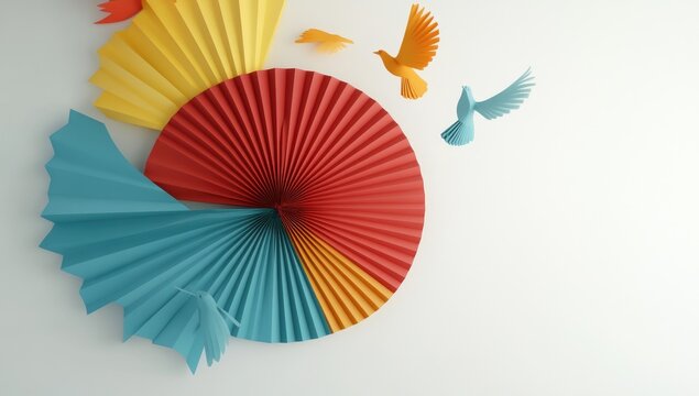 Colorful paper pie chart with origami birds