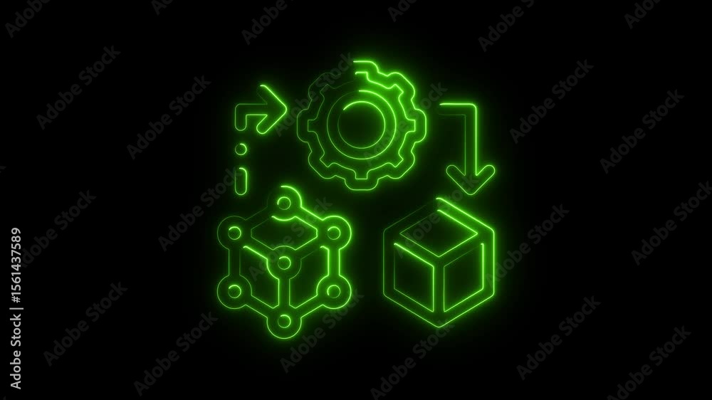 Poster neon green process flow animation abstract concept of data processing and technology workflow