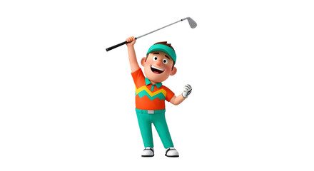 Joyful Cartoon Golfer Celebrating Victory: A 3D Render of a Happy Athlete Achieving Success in Golf